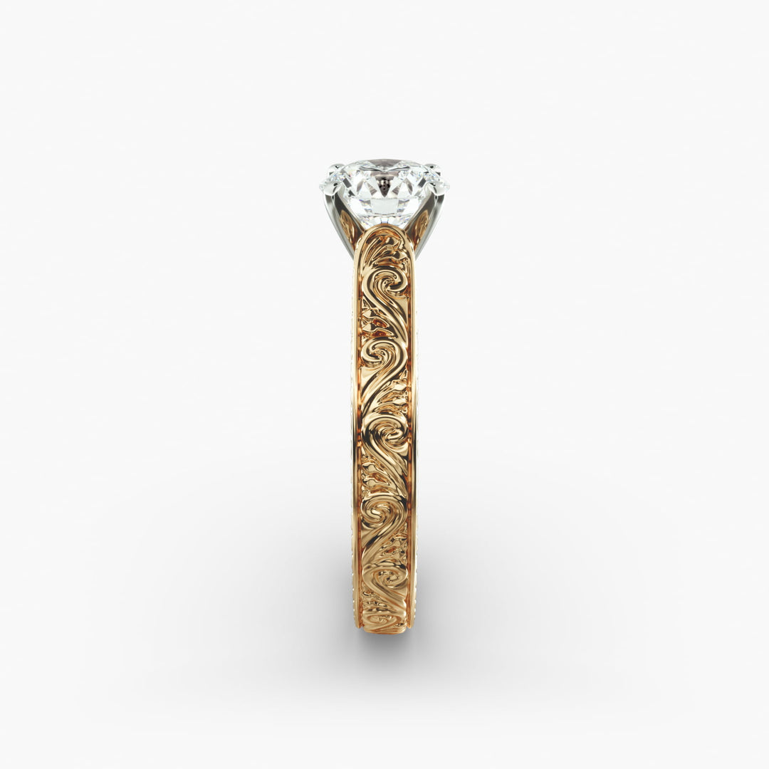 Round Lab-Grown Diamond Ring – Unique Band Design | IGI Certified | 10K/14K/18K Gold