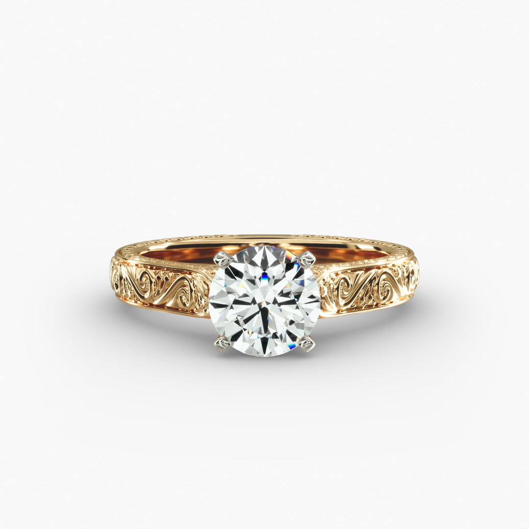 Round Lab-Grown Diamond Ring – Unique Band Design | IGI Certified | 10K/14K/18K Gold