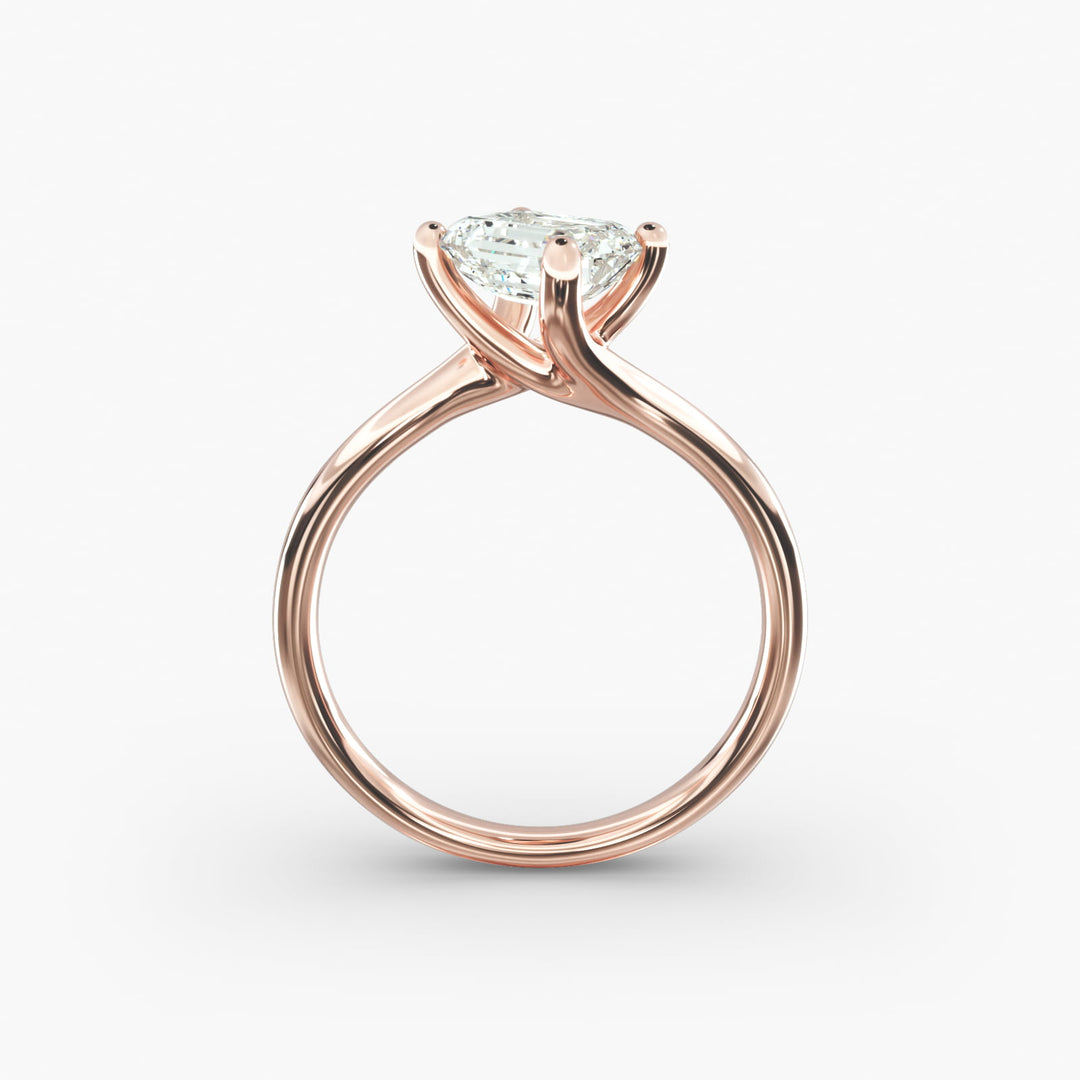 Emerald Lab-Grown Diamond Twisted Four-Prong Engagement Ring | Modern Solitaire | IGI Certified | 10K/14K/18K Gold