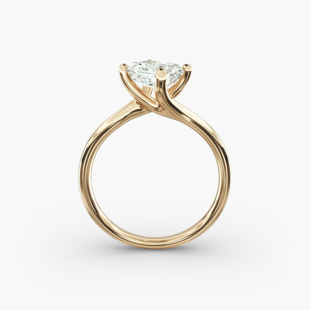 Emerald Lab-Grown Diamond Twisted Four-Prong Engagement Ring | Modern Solitaire | IGI Certified | 10K/14K/18K Gold