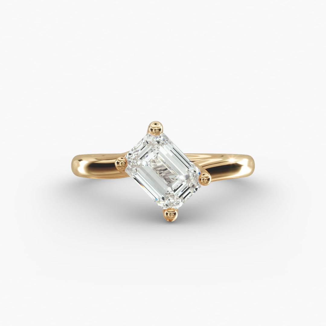 Emerald Lab-Grown Diamond Twisted Four-Prong Engagement Ring | Modern Solitaire | IGI Certified | 10K/14K/18K Gold