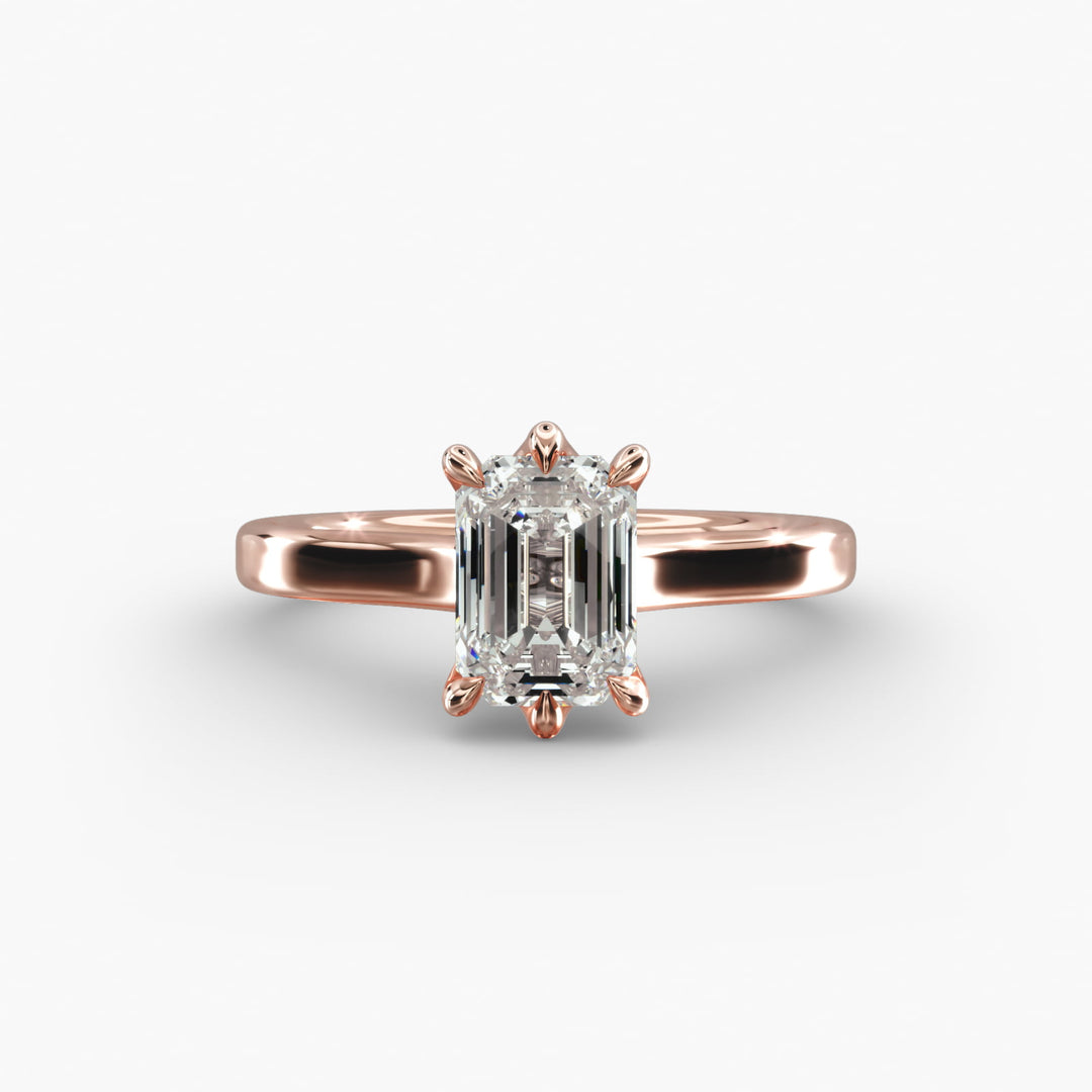 Emerald Cut Lab-Grown Diamond Ring — 6-Prong Secure Setting with Bold Band | IGI Certified | 10K/14K/18K Gold