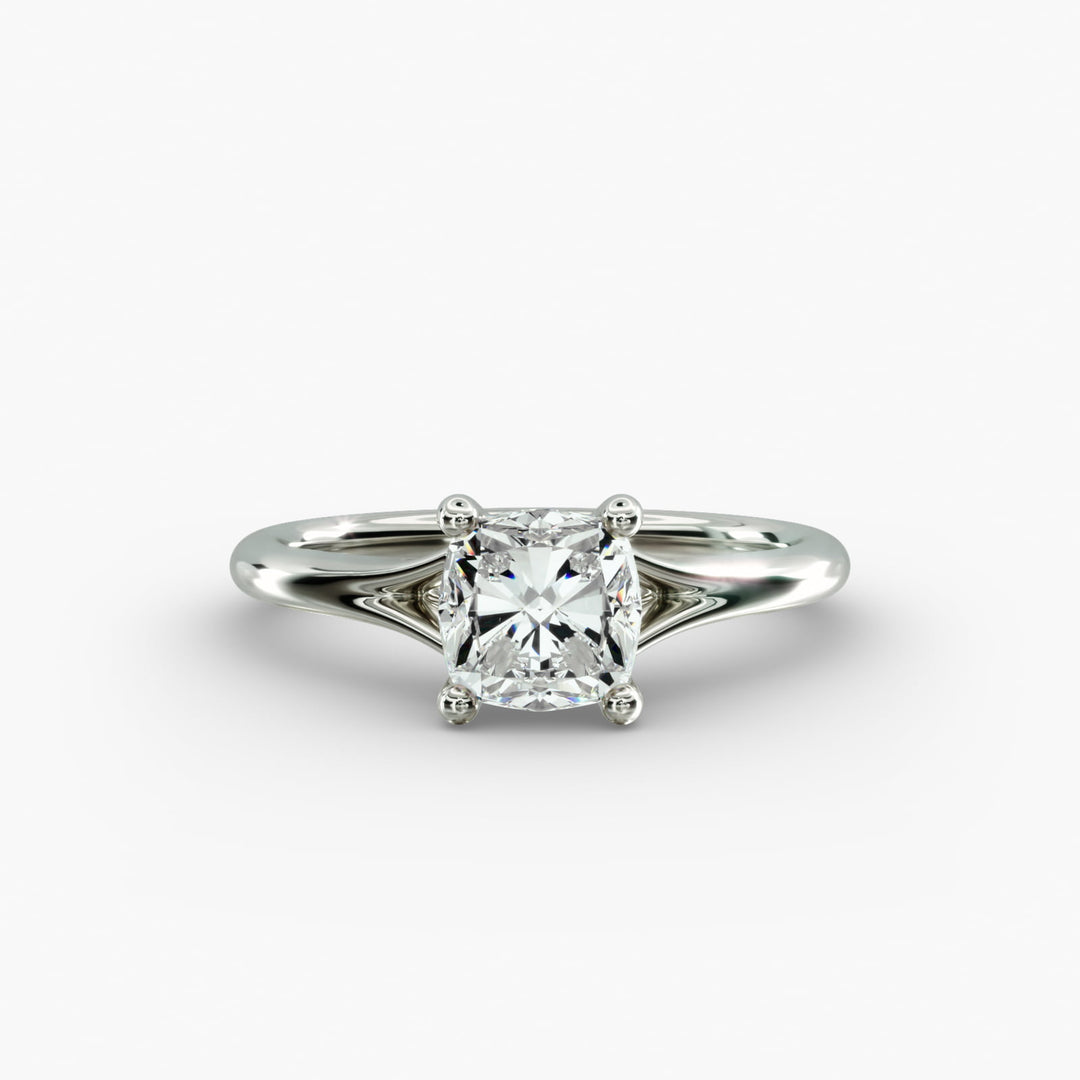 Cushion Lab-Grown Diamond Four-Prong V-Shape Engagement Ring | Elegant Solitaire | IGI Certified | 10K/14K/18K Gold