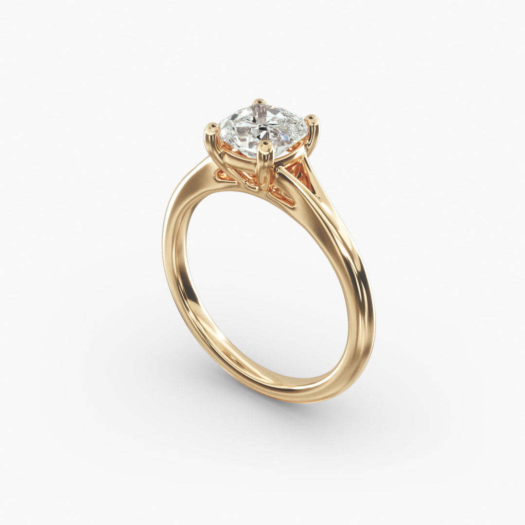 Cushion Lab-Grown Diamond Four-Prong V-Shape Engagement Ring | Elegant Solitaire | IGI Certified | 10K/14K/18K Gold