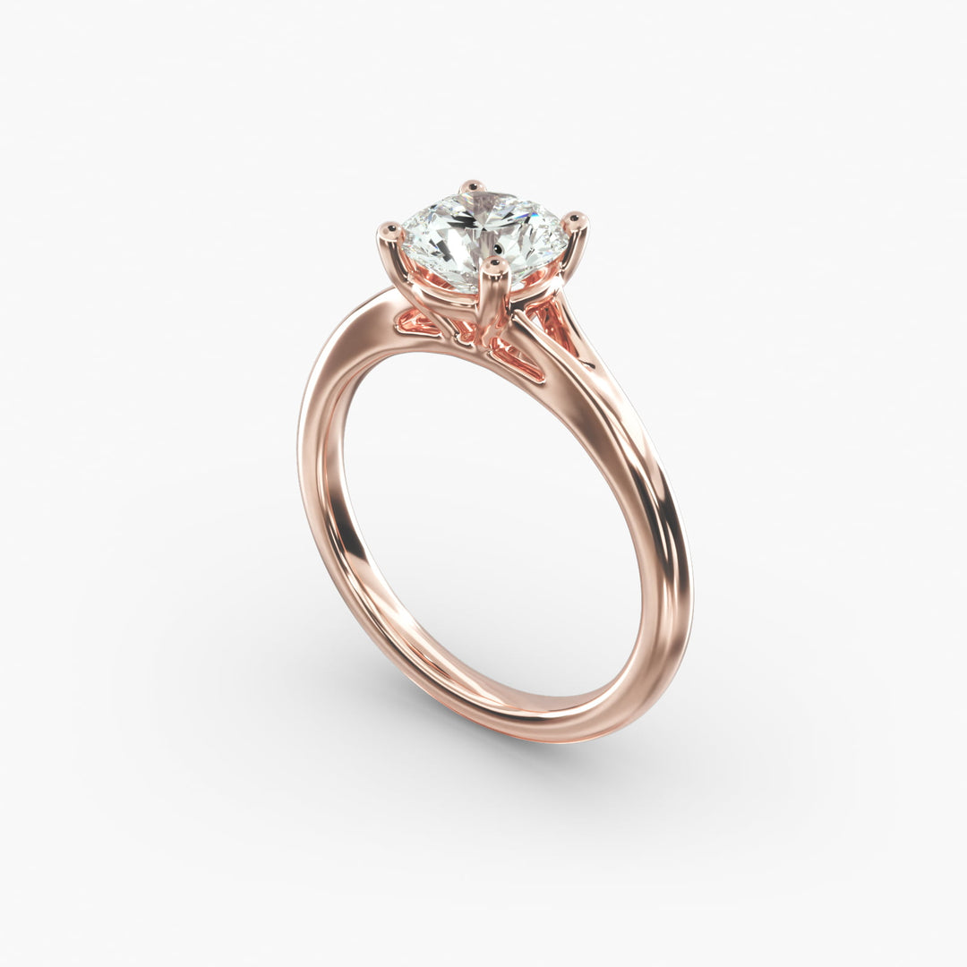 Round Lab-Grown Diamond V-Shape Four-Prong Engagement Ring | Modern Solitaire | IGI Certified | 10K/14K/18K Gold