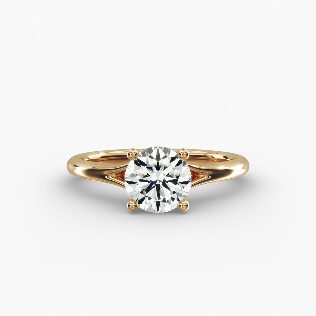 Round Lab-Grown Diamond V-Shape Four-Prong Engagement Ring | Modern Solitaire | IGI Certified | 10K/14K/18K Gold