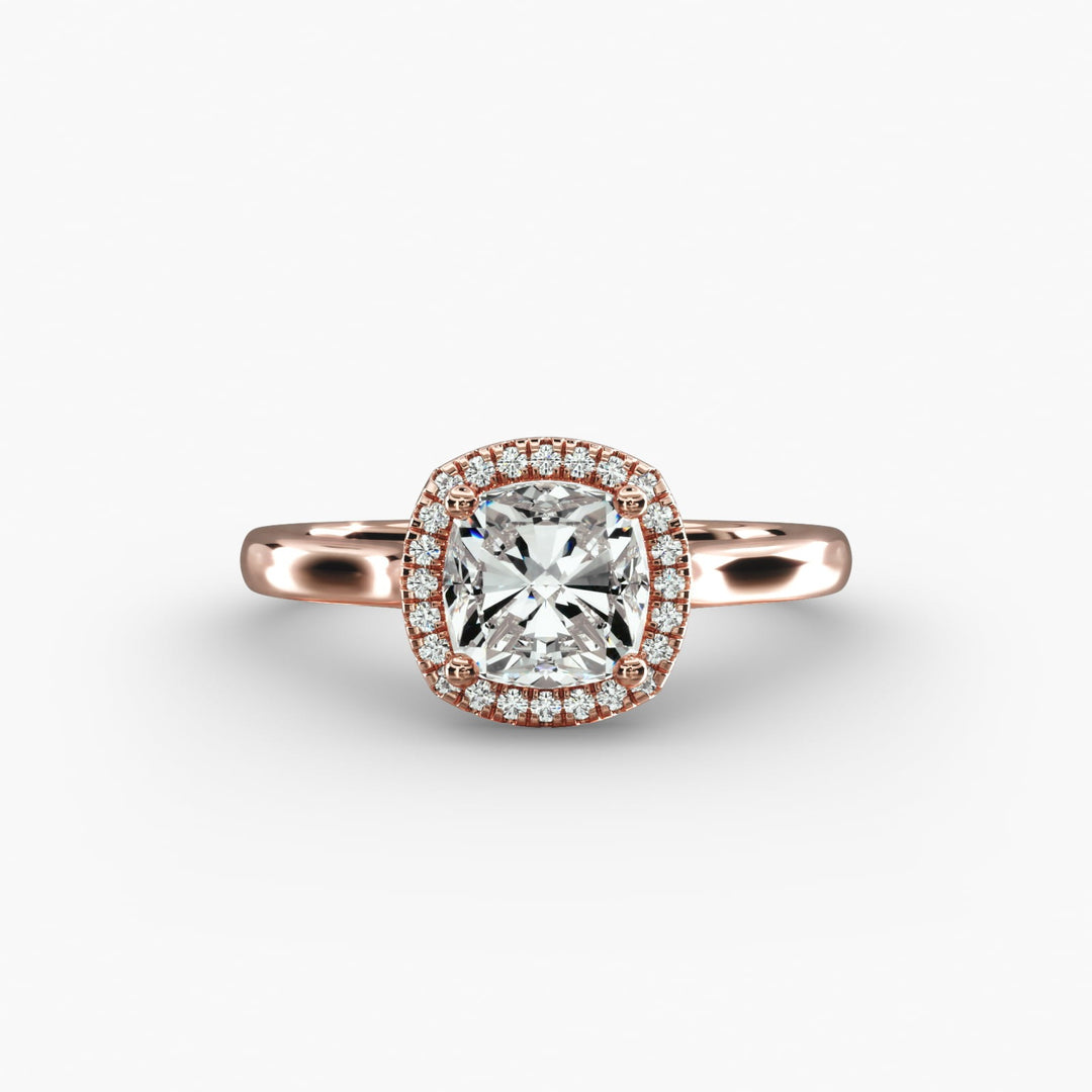 Lab Grown Cushion Cut Diamond Halo Ring – 1 to 5 Carat Center | Sustainable Luxury USA