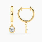 Load image into Gallery viewer, Oval Lab-Grown Diamond Bezel-Set Huggie Earrings 0.50 CTW – 2 Stones | 10K, 14K, 18K White, Yellow & Rose Gold | IGI Certified