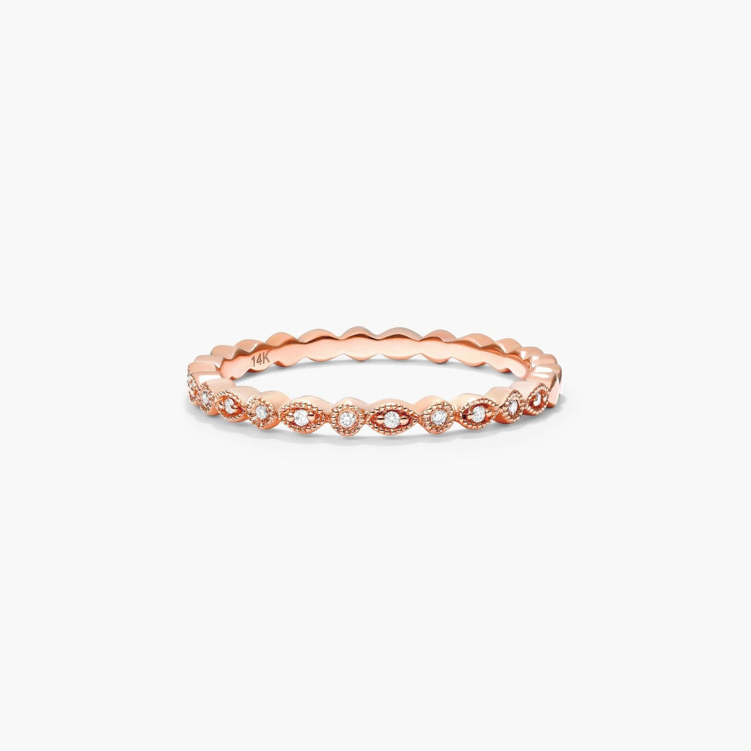 Round Diamond Band Ring – Dainty Stacking Ring with 13 Lab Grown Diamonds