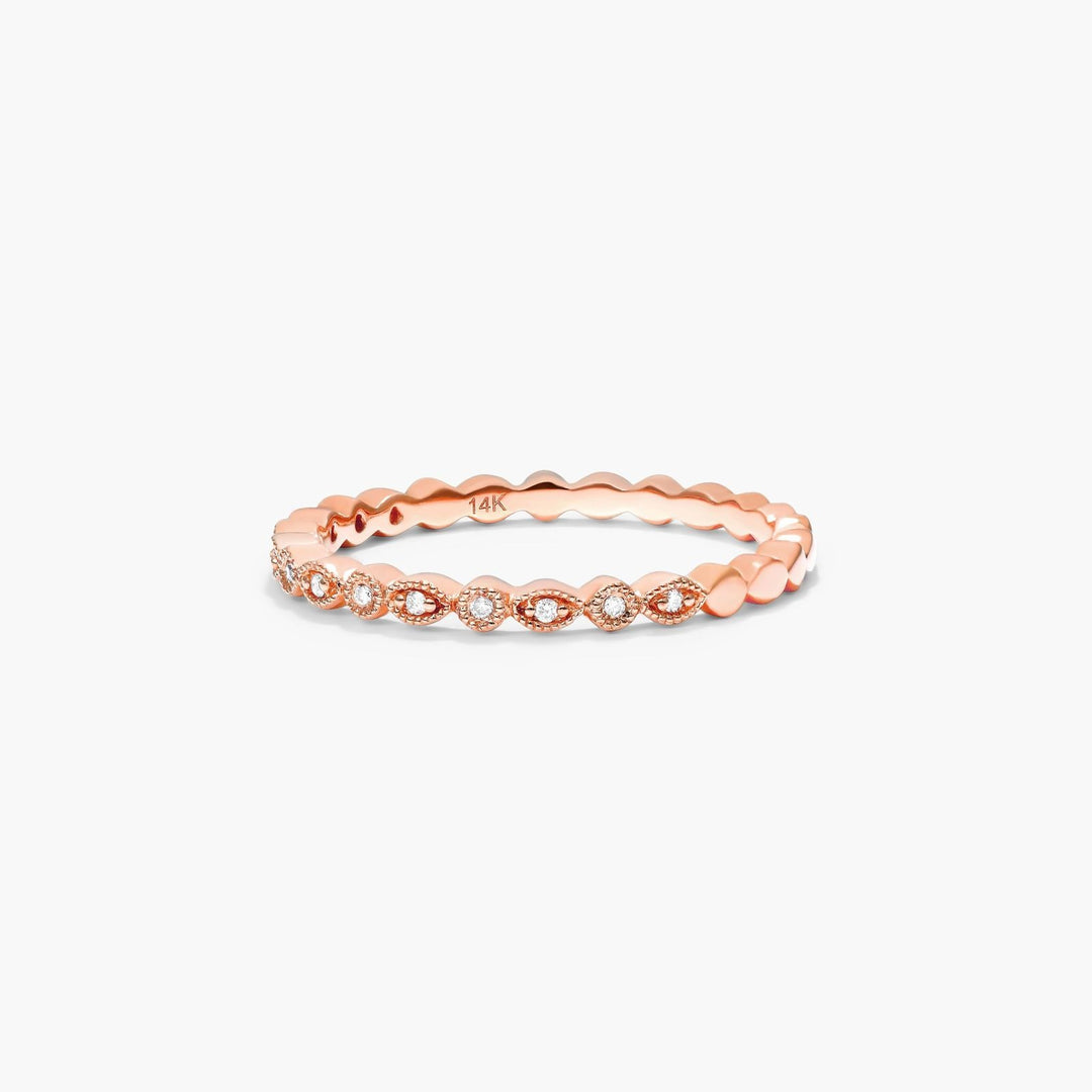 Round Diamond Band Ring – Dainty Stacking Ring with 13 Lab Grown Diamonds