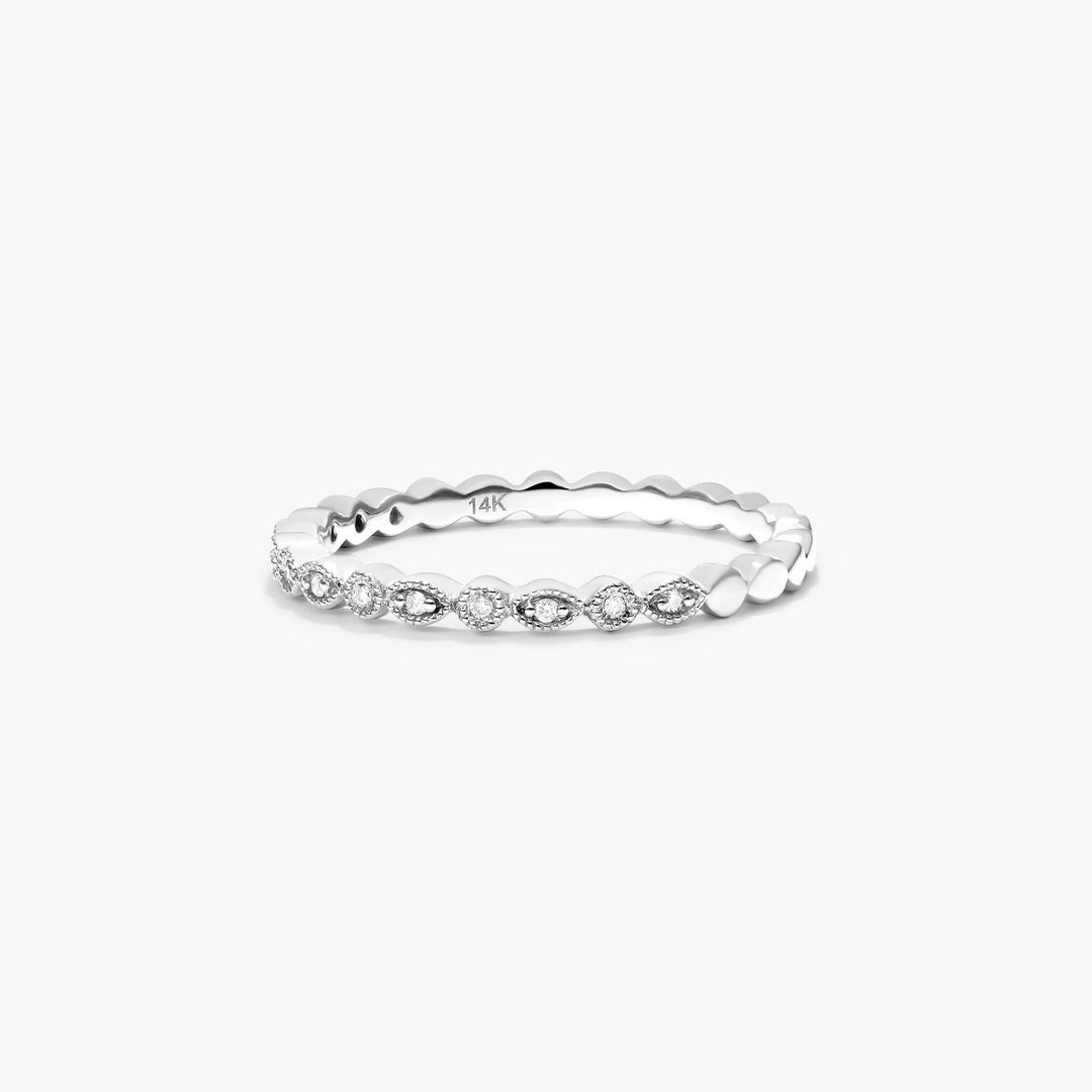 Round Diamond Band Ring – Dainty Stacking Ring with 13 Lab Grown Diamonds