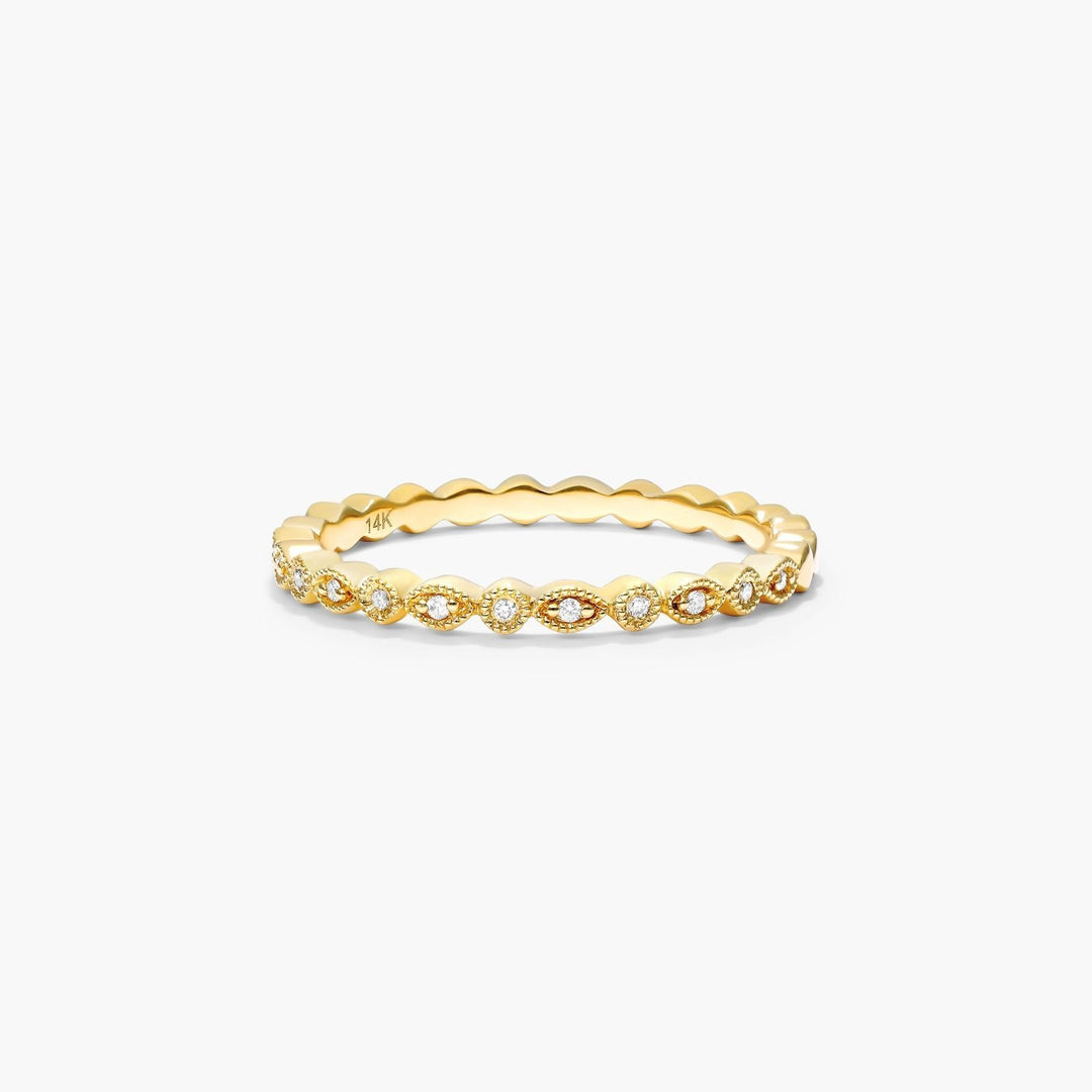 Round Diamond Band Ring – Dainty Stacking Ring with 13 Lab Grown Diamonds
