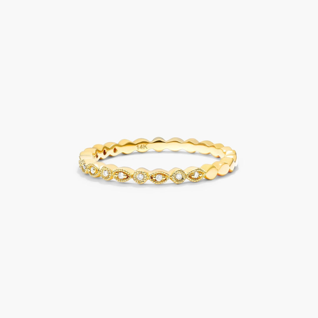 Round Diamond Band Ring – Dainty Stacking Ring with 13 Lab Grown Diamonds