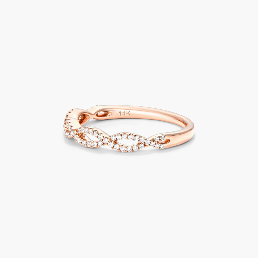 Infinity Twist Diamond Band Lab Grown Dainty Ring with 63 Round Stones