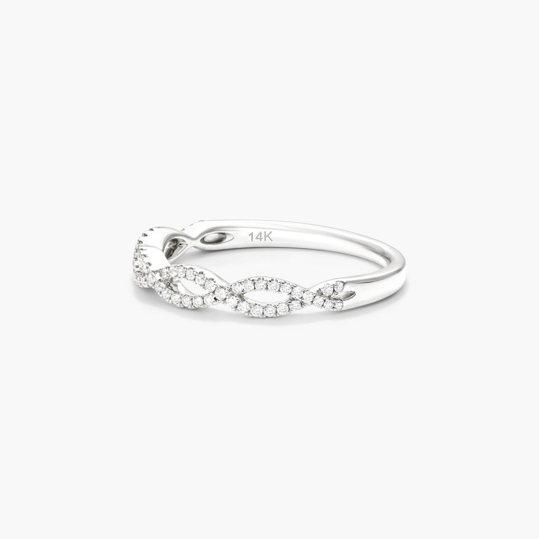 Infinity Twist Diamond Band Lab Grown Dainty Ring with 63 Round Stones