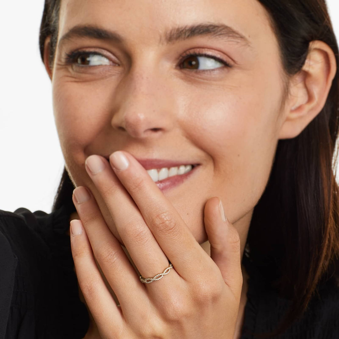 Infinity Twist Diamond Band Lab Grown Dainty Ring with 63 Round Stones