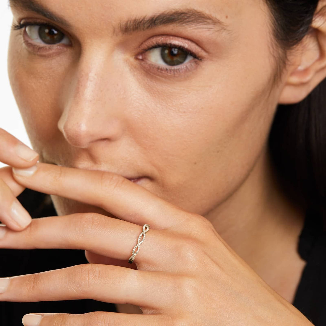 Infinity Twist Diamond Band Lab Grown Dainty Ring with 63 Round Stones