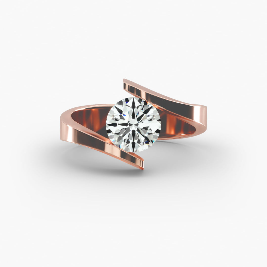 Round Brilliant Lab-Grown Diamond Tension Setting Ring – Modern Minimalist Style | IGI Certified | 10K/14K/18K Gold