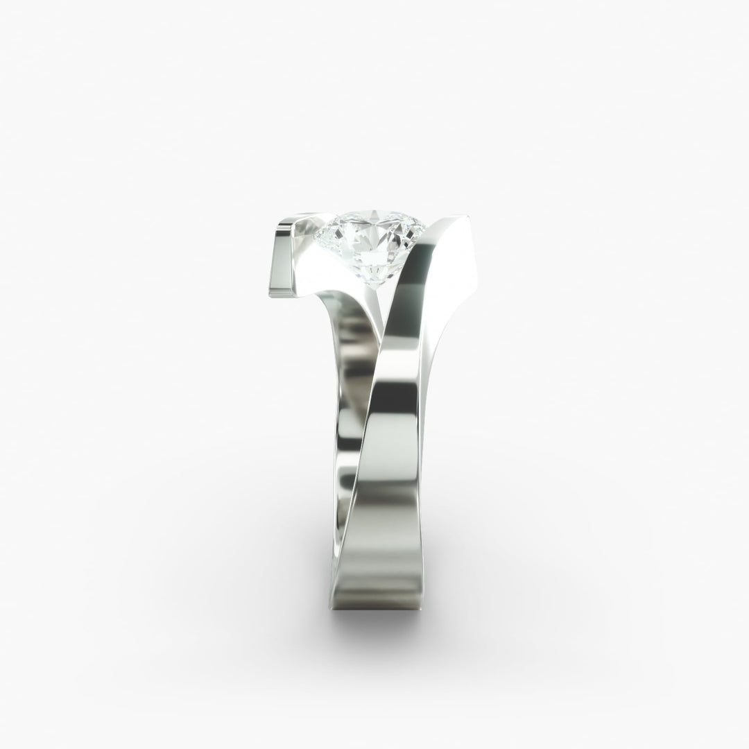 Round Brilliant Lab-Grown Diamond Tension Setting Ring – Modern Minimalist Style | IGI Certified | 10K/14K/18K Gold