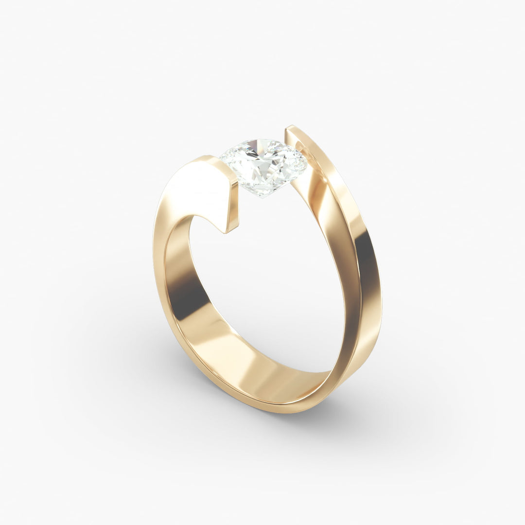 Round Brilliant Lab-Grown Diamond Tension Setting Ring – Modern Minimalist Style | IGI Certified | 10K/14K/18K Gold