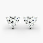 Load image into Gallery viewer, Heart‑Shape Three‑Stone Diamond Stud Earrings | Lab‑Grown | 10K/14K/18K White, Yellow & Rose Gold