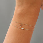 Load image into Gallery viewer, Minimalist Cross Bracelet in Solid Gold with Lab-Grown Diamonds – 0.06 Carat Total Weight