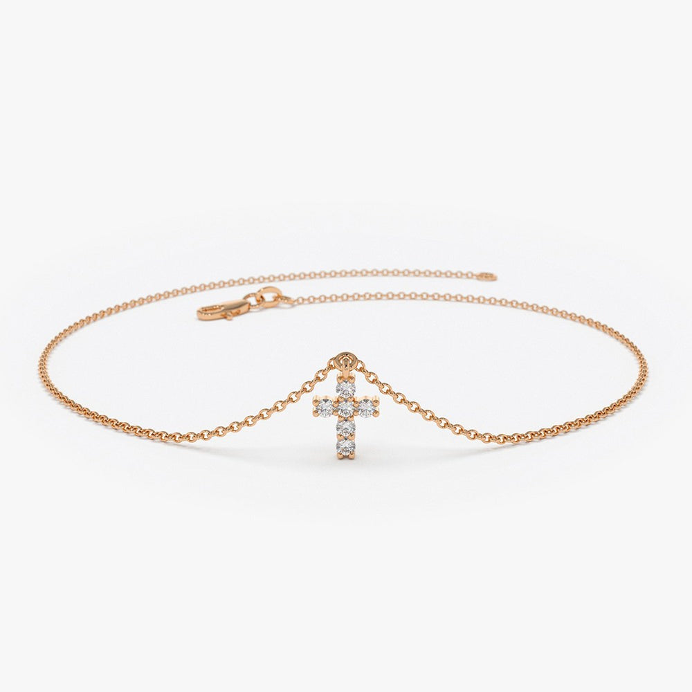 Minimalist Cross Bracelet in Solid Gold with Lab-Grown Diamonds – 0.06 Carat Total Weight
