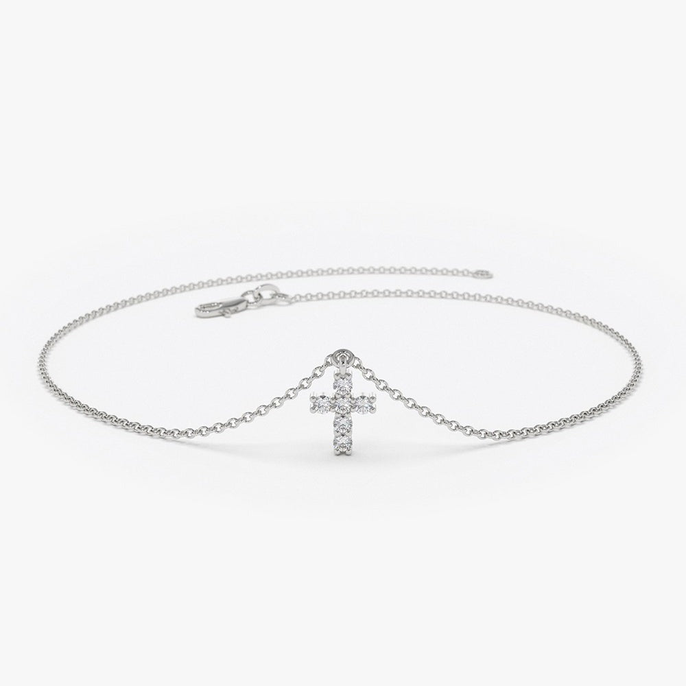 Minimalist Cross Bracelet in Solid Gold with Lab-Grown Diamonds – 0.06 Carat Total Weight