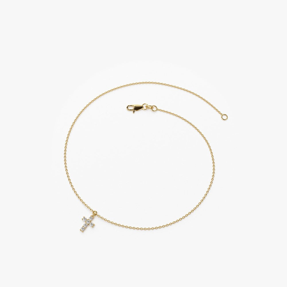 Minimalist Cross Bracelet in Solid Gold with Lab-Grown Diamonds – 0.06 Carat Total Weight