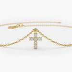 Load image into Gallery viewer, Minimalist Cross Bracelet in Solid Gold with Lab-Grown Diamonds – 0.06 Carat Total Weight