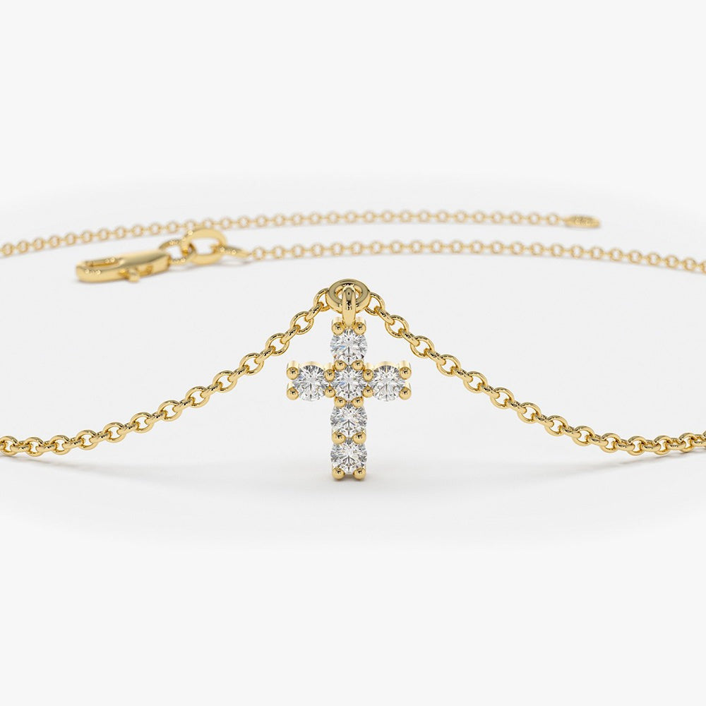 Minimalist Cross Bracelet in Solid Gold with Lab-Grown Diamonds – 0.06 Carat Total Weight
