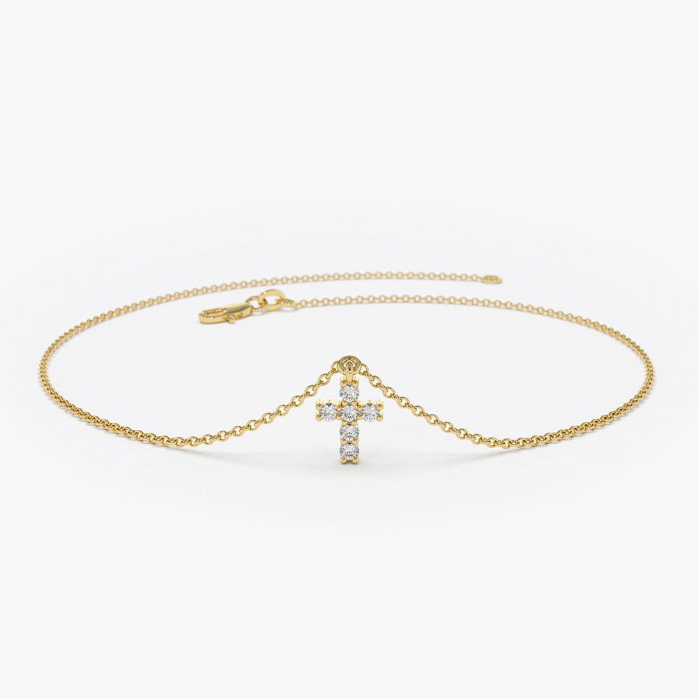 Minimalist Cross Bracelet in Solid Gold with Lab-Grown Diamonds – 0.06 Carat Total Weight