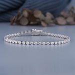 Load image into Gallery viewer, 3.74 CTW Round Lab-Grown Diamond Three Prong Tennis Bracelet in 14K White Gold – IGI Certified