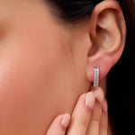 Load image into Gallery viewer, 0.47 Ctw Two‑Line Round Diamond Hoop Earrings in 10K/14K/18K Gold (White, Yellow, Rose)