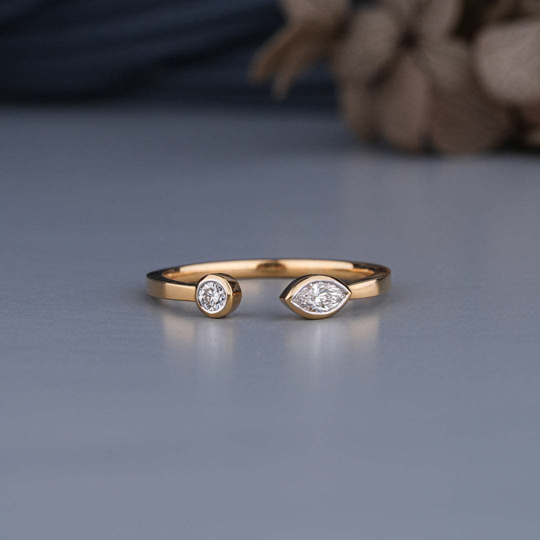 Toi et Moi Lab Grown Diamond Ring – 0.10 ct Marquise + 0.05 ct Round | 10K/14K/18K Gold | IGI Certified