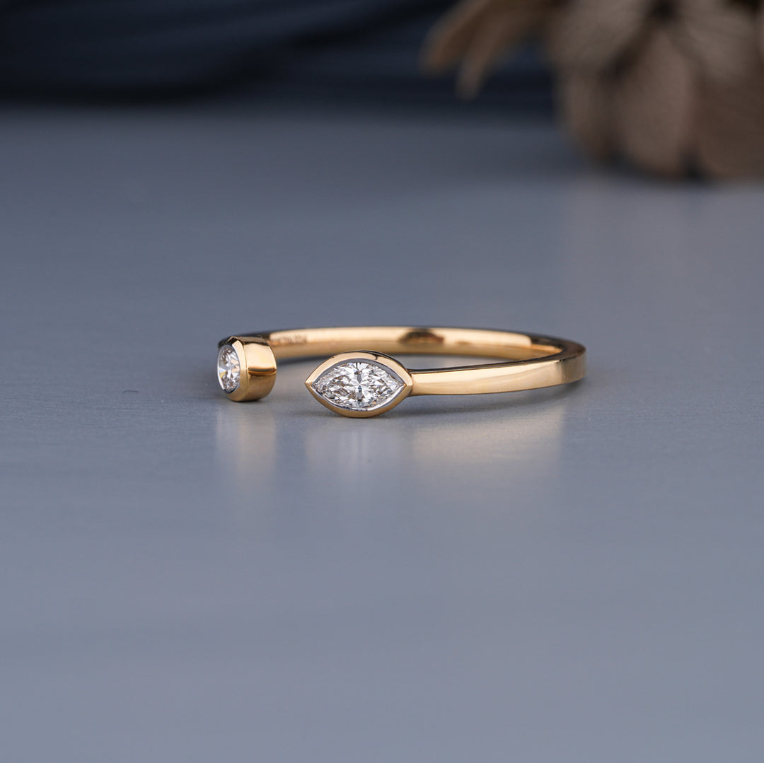 Toi et Moi Lab Grown Diamond Ring – 0.10 ct Marquise + 0.05 ct Round | 10K/14K/18K Gold | IGI Certified