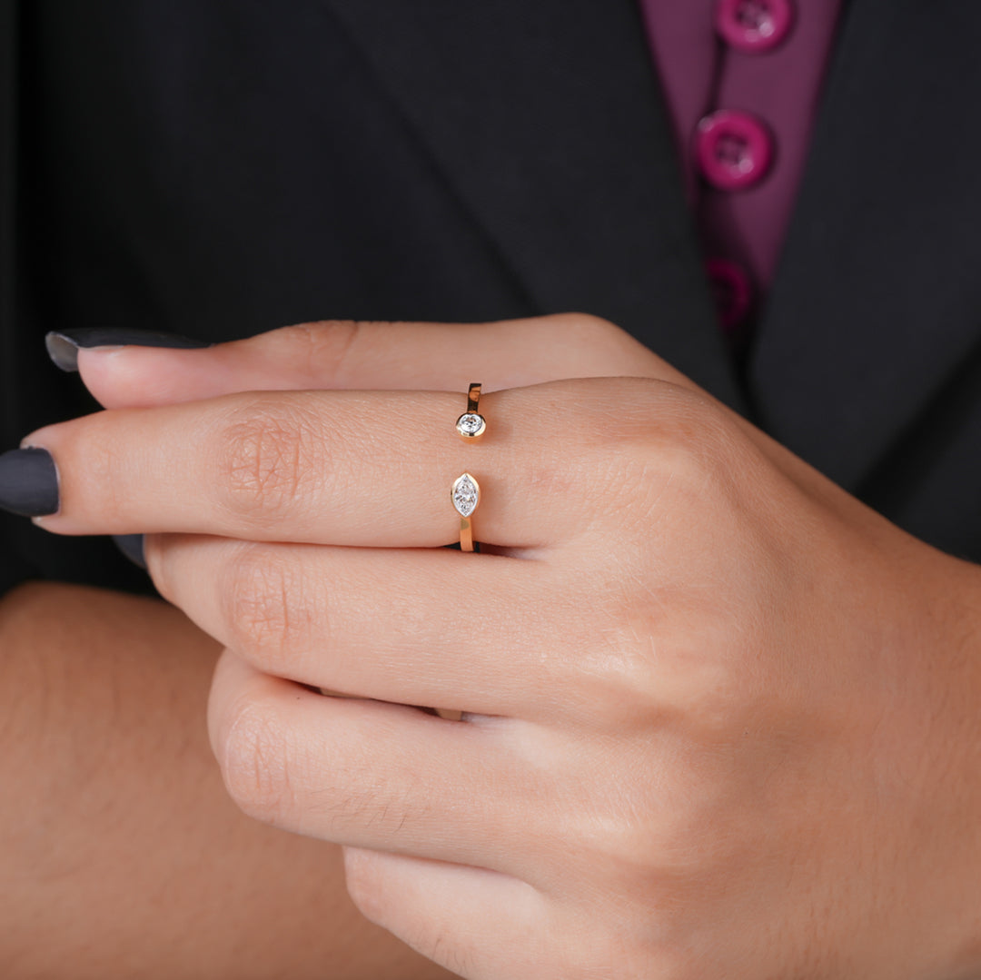 Toi et Moi Lab Grown Diamond Ring – 0.10 ct Marquise + 0.05 ct Round | 10K/14K/18K Gold | IGI Certified