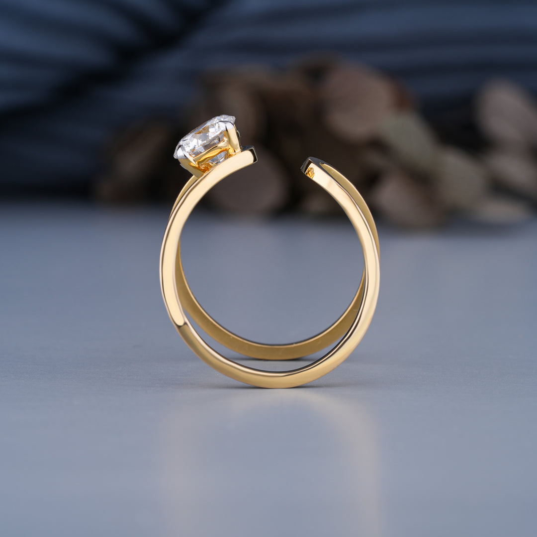 1 Carat Round Lab Grown Diamond Bypass Solitaire Ring | IGI Certified | 10K/14K/18K Gold