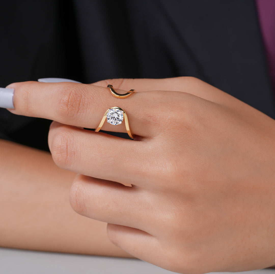 1 Carat Round Lab Grown Diamond Bypass Solitaire Ring | IGI Certified | 10K/14K/18K Gold