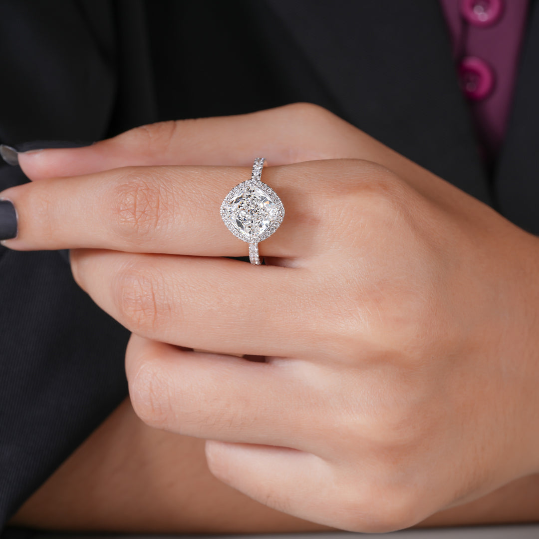 3.60 CT Lab-Grown Cushion Cut Diamond Halo Engagement Ring | IGI Certified