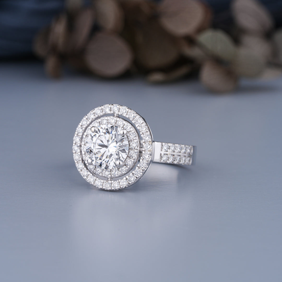 1.90 CT Lab-Grown Round Diamond Double Halo Engagement Ring | IGI Certified