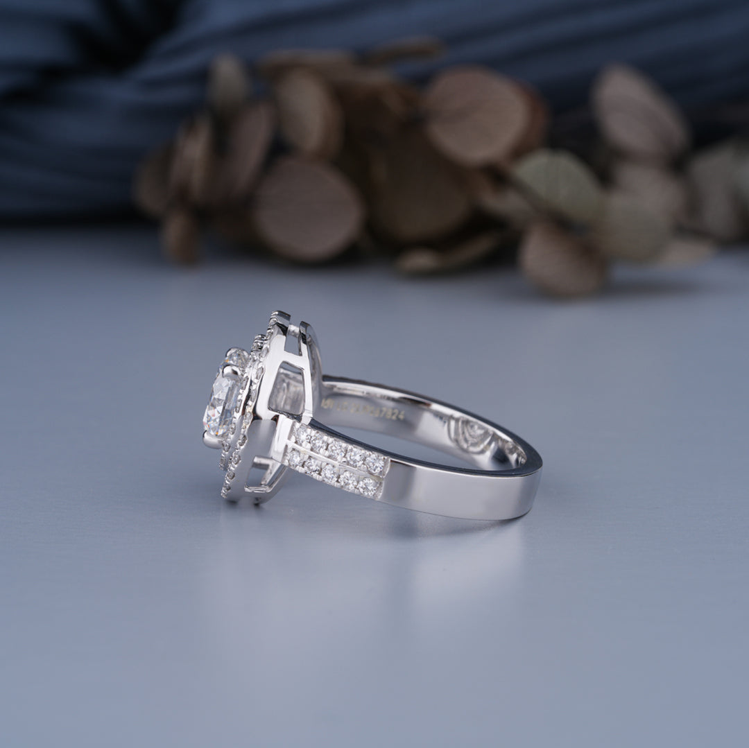 1.90 CT Lab-Grown Round Diamond Double Halo Engagement Ring | IGI Certified