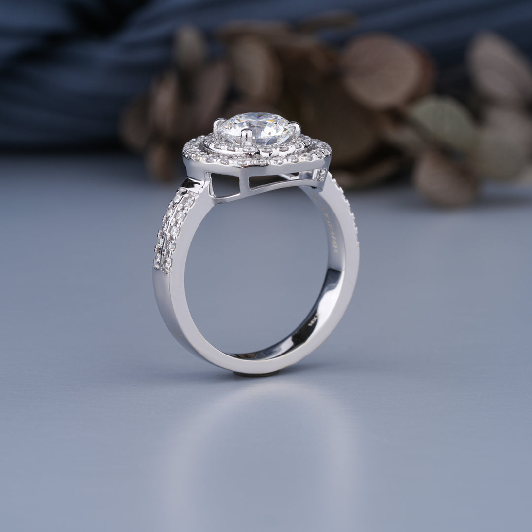 1.90 CT Lab-Grown Round Diamond Double Halo Engagement Ring | IGI Certified