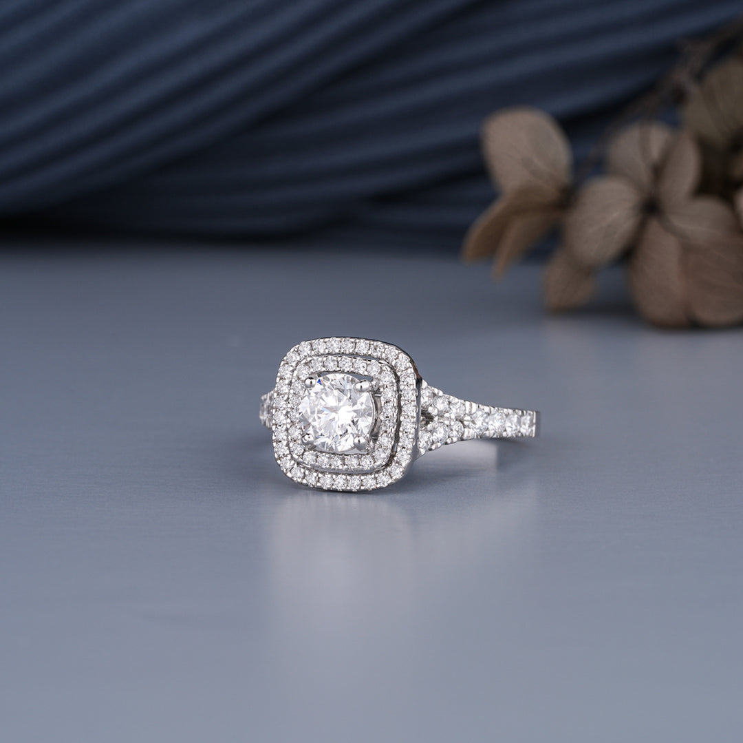 1.23 Carat Round Halo Split Shank Diamond Ring | Lab Grown & IGI Certified