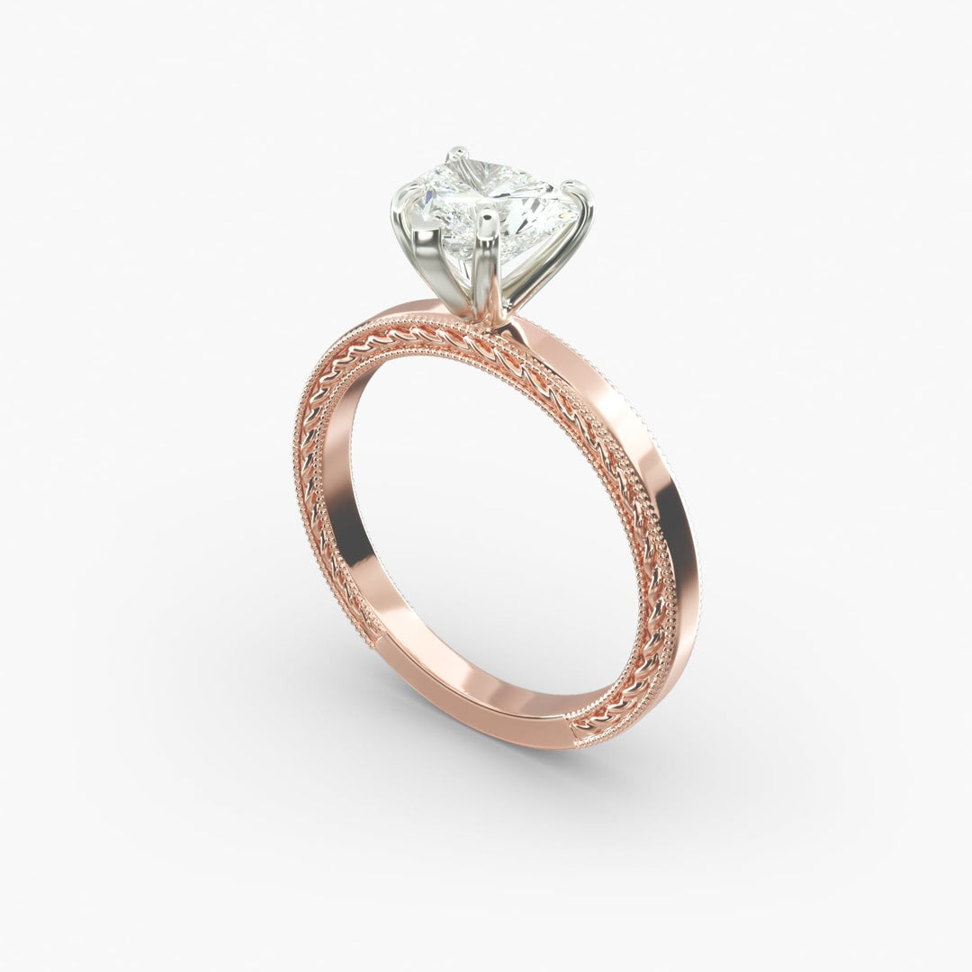 Heart Lab-Grown Diamond Ring – Rope Band with Milgrain | IGI Certified
