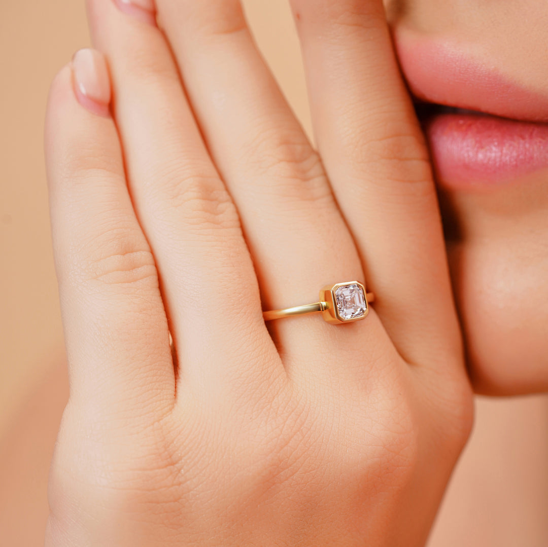 Asscher Cut Lab Grown Diamond Solitaire Ring | IGI Certified | 1.00–5.00 Carat | 10K/14K/18K Gold