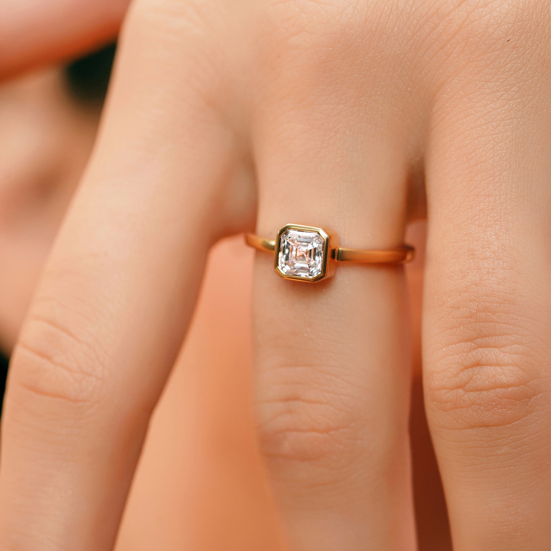 Asscher Cut Lab Grown Diamond Solitaire Ring | IGI Certified | 1.00–5.00 Carat | 10K/14K/18K Gold