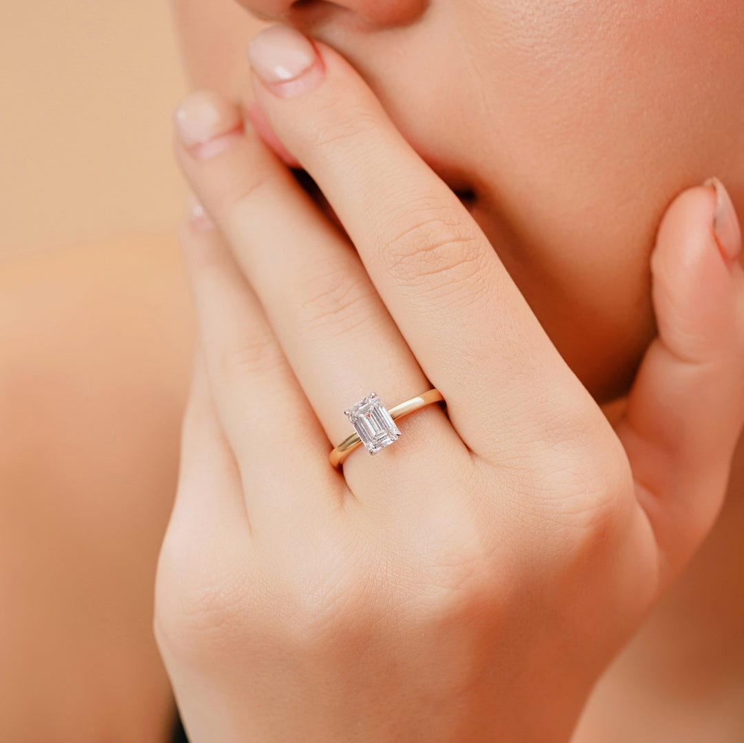 Emerald Cut Lab Grown Diamond Solitaire Ring | E–F Color VVS–VS Clarity | IGI Certified | 1.00–5.00 Carat | 10K/14K/18K Gold