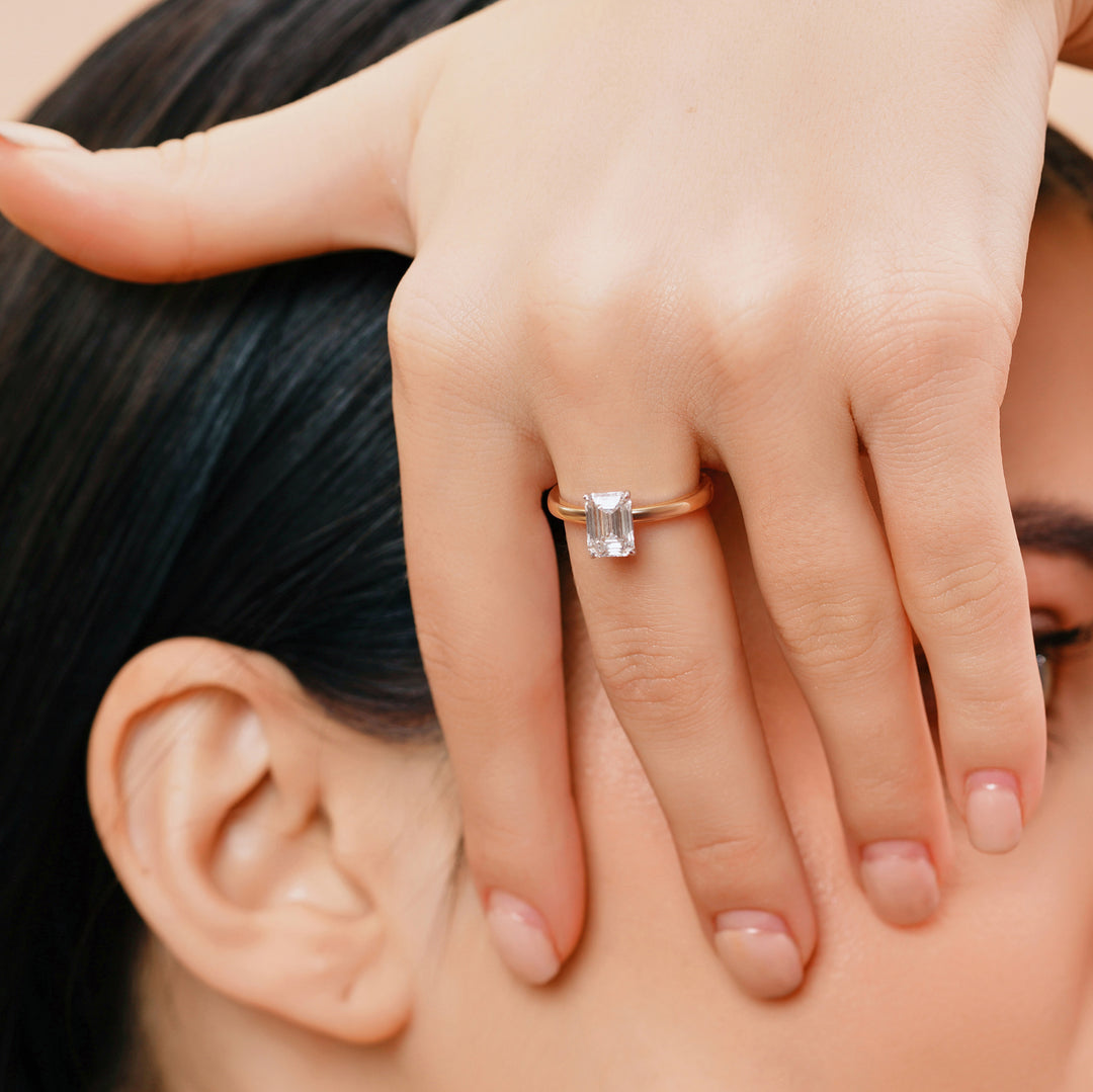 Emerald Cut Lab Grown Diamond Solitaire Ring | E–F Color VVS–VS Clarity | IGI Certified | 1.00–5.00 Carat | 10K/14K/18K Gold