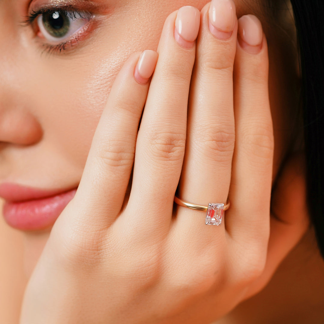 Emerald Cut Lab Grown Diamond Solitaire Ring | E–F Color VVS–VS Clarity | IGI Certified | 1.00–5.00 Carat | 10K/14K/18K Gold